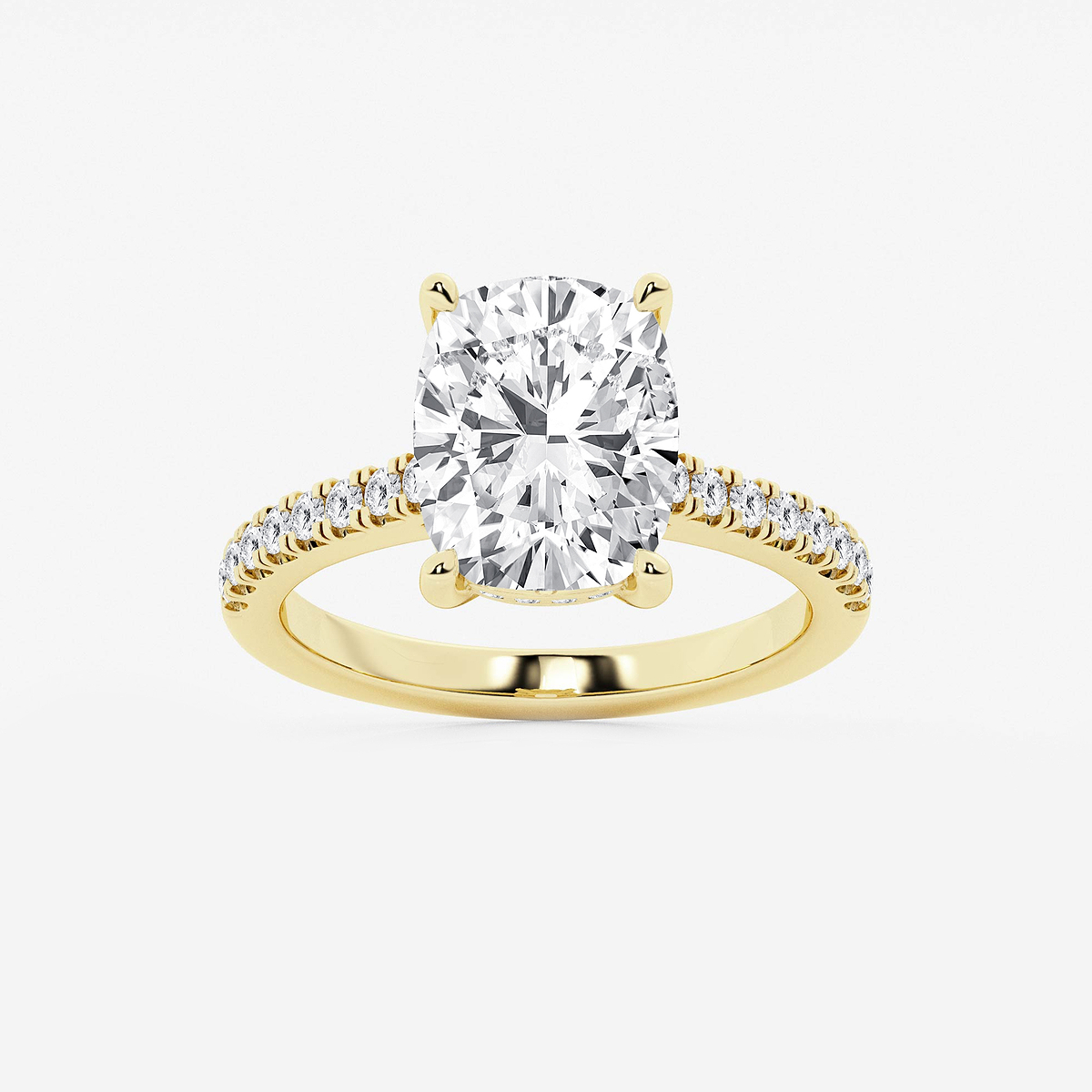 4 1/3 ctw Elongated Cushion Lab Grown Diamond Hidden Halo Engagement Ring